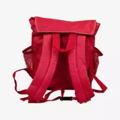 Roter Kinderrucksack mit Namen, Text und Foto selbst gestalten. Der Kindergartenrucksack hat verstellbare Gurte und zwei Seitentaschen. Tolles Geschenk für Kinder.