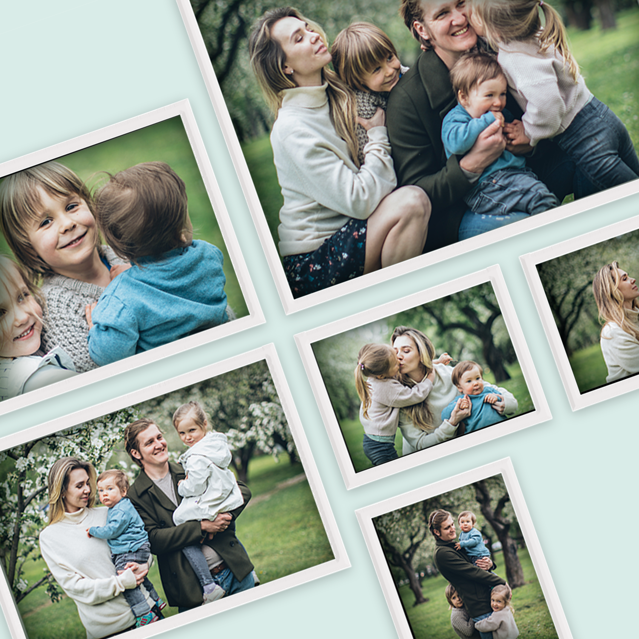 Eine Fotorahmen Collage fasst alle eure liebsten Momente in einem besonderen Zusammenspiel aus verschieden großen Rahmen und perfekten Abständen zusammen.