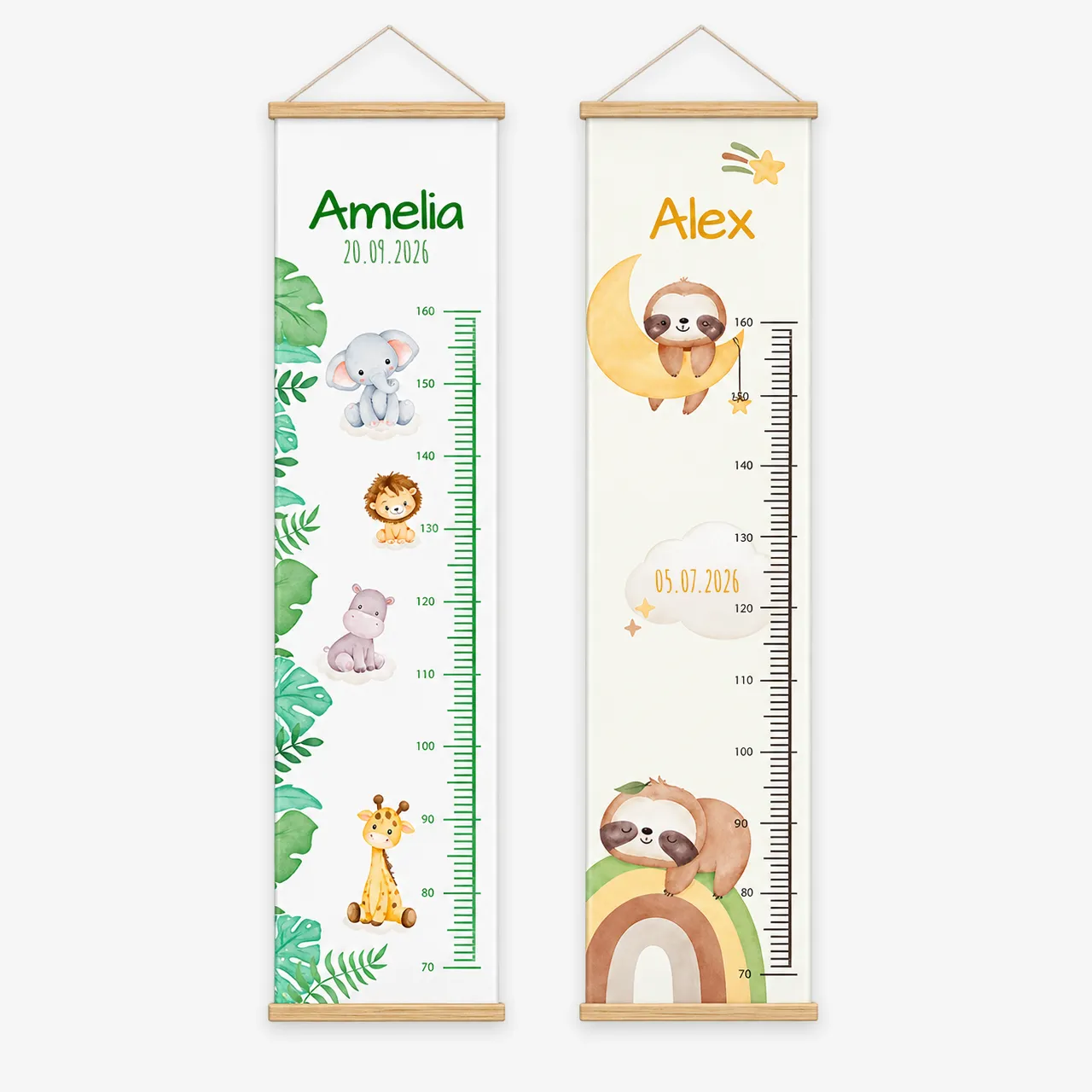 Kindermesslatte mit Namen und Tiermotiven im Kinderzimmer