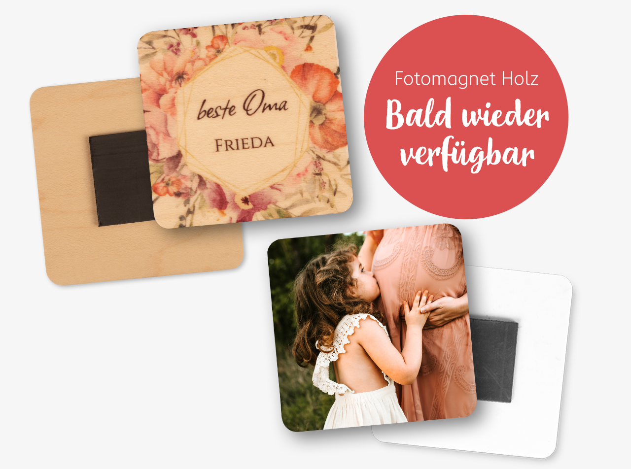 Fotomagnete aus Kunststoff oder Holz selbst gestalten in der ROSSMANN Fotowelt. Sie haften auf allen magnetischen Oberflächen und können individuell gestaltet werden.