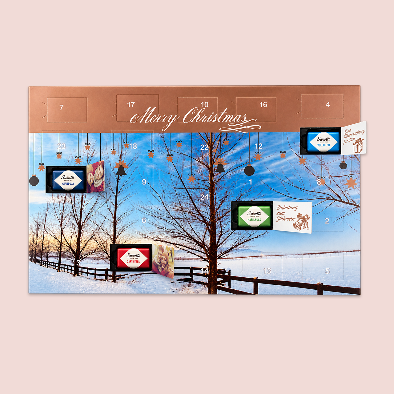 Adventskalender Schokolade und Foto, Innentürchen selbst gestaltbar Der Adventskalender mit Schokolade ist ein Highlight für die ganze Familie. Überrascht eure Lieblingsmenschen mit individuellen Bildern und süßen Köstlichkeiten.