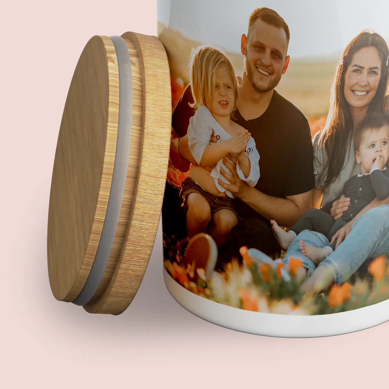 Keksdose personalisiert mit Familienfoto und luftdichtem Bambusdeckel