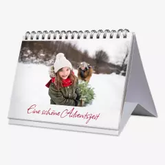 Foto-Adventskalender mit Spiralbindung zum Aufstellen selber machen. Die 12 Seiten können beidseitig vollflächig bedruckt werden. Jetzt los gestalten.