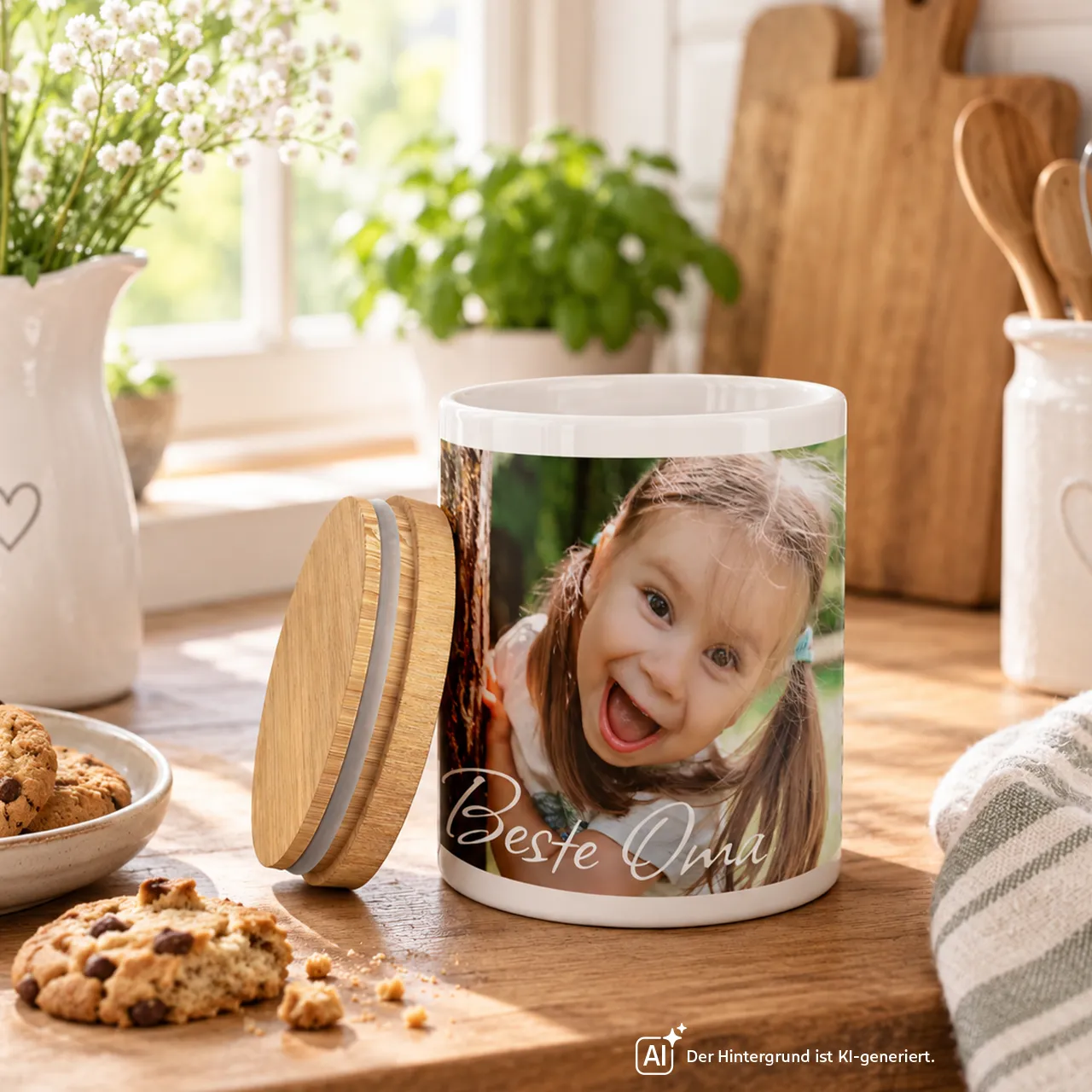 Personalisierte Keksdose mit Kinderfoto und Schriftzug Beste Oma