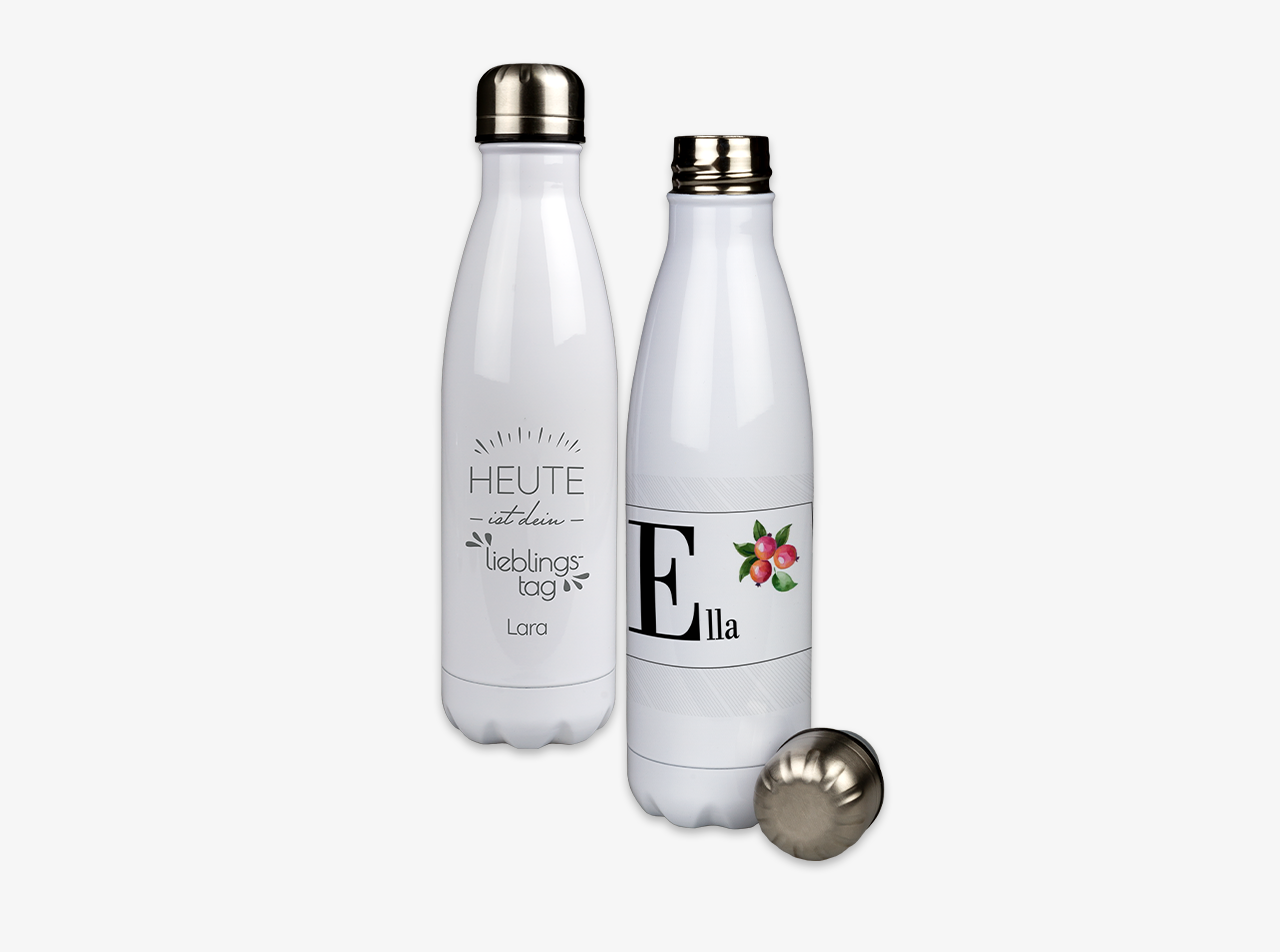 Hier Thermosflasche bedrucken lassen und stilvoll euer Getränk genießen. In der ROSSMANN Fotowelt könnt ihr eine weiße oder silberne Thermosflasche personalisieren.