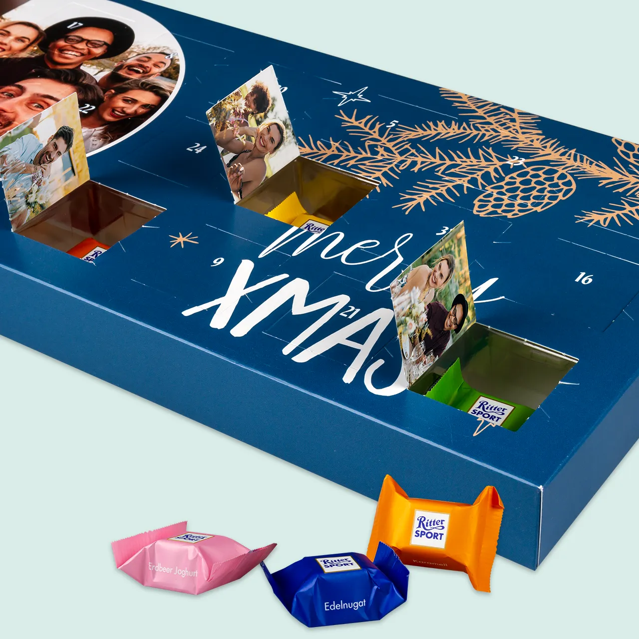Lindt Adventskalender personalisiert, außen Foto, innen Schokolade Lindt Adventskalender personalisiert mit Foto online bestellen und nach Hause liefern lassen. Verschenkt jetzt den Schoko-Adventskalender mit eurem Motiv.
