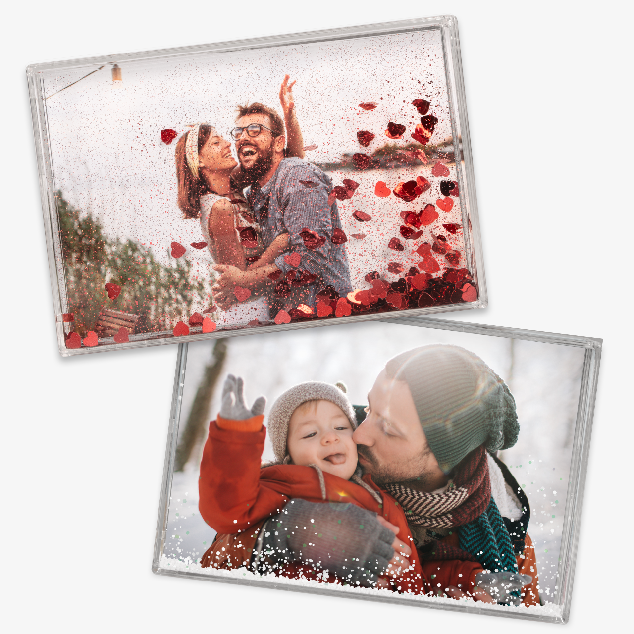 Schüttelrahmen mit Herzen – das perfekte Geschenk für Valentinstag oder Jubiläum Schüttelrahmen mit Foto und roten Herzen – romantisches Fotogeschenk