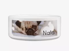 Hundenapf mit Namen, weiße Keramik, spülmaschinengeeignet Lasst einen Hundenapf personalisieren für euren geliebten Vierbeiner. Die Näpfe sind aus weißer Keramik, schadstofffrei und damit geeignet für euer Haustier.