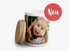 Keksdose personalisiert mit Foto von drei Freundinnen und Bambusdeckel