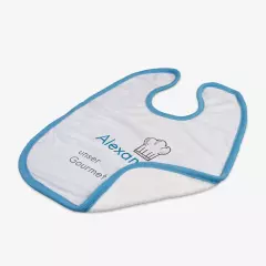 Baby-Lätzchen selbst gestalten, praktisch und niedlich Gestaltet ein Babylätzchen mit gelbem Rand und lustigen Fotos in der ROSSMANN Fotowelt. Fügt lustige Texte hinzu, so wird das personalisierte Lätzchen zum Unikat.