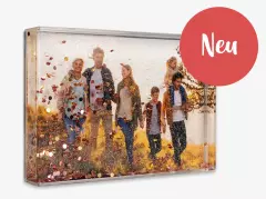 Schüttelrahmen mit Foto und Gold-Glitzer – Detailansicht des funkelnden Fotogeschenks