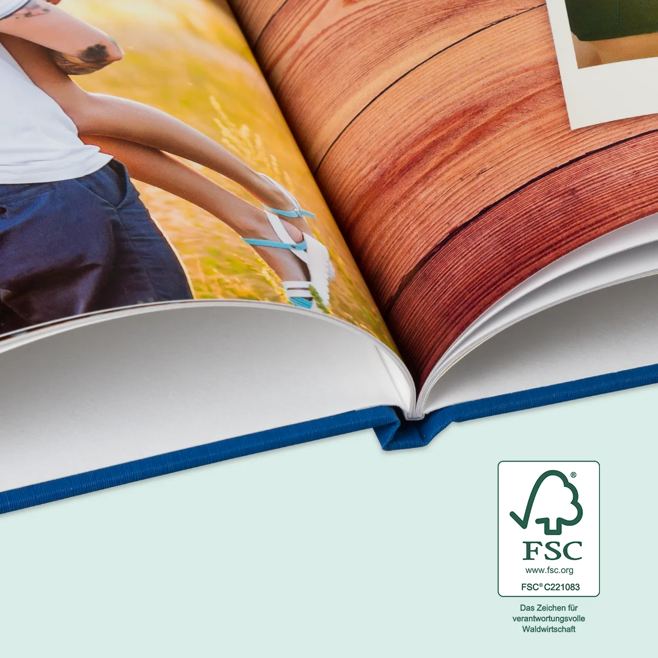 Fotobuch Leinen, A4, Klebebindung mit Vorsatzpapier