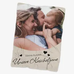 Premium Kuscheldecke mit Familienfoto und Schriftzug Unsere Kuschelzone