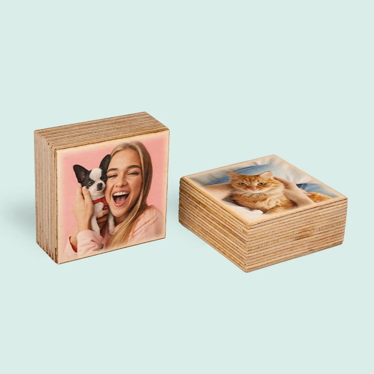 MIXBLOX Holz mit eigenen Tierfotos gestalten MIXBLOX Holz mit Hunde- und Katzenfoto in zwei Ansichten