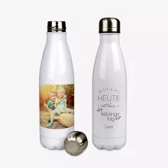 Schicke Thermosflasche personalisieren und Emotionen zum Mitnehmen schaffen. Gestaltet hier eine Thermosflasche mit euren Lieblingsfotos oder mit einem persönlichen Text.