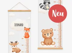 Personalisierte Kindermesslatte mit Namen, Datum und Tiermotiven